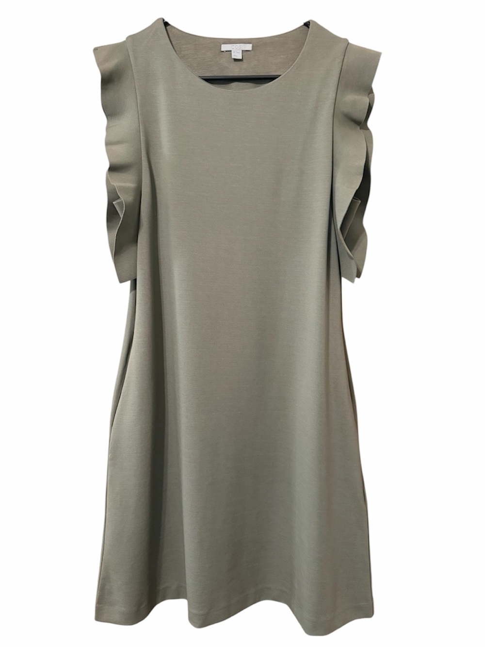 COS Knit Ruffle Sleeve Shift Dress - Light Olive Green / Sage
